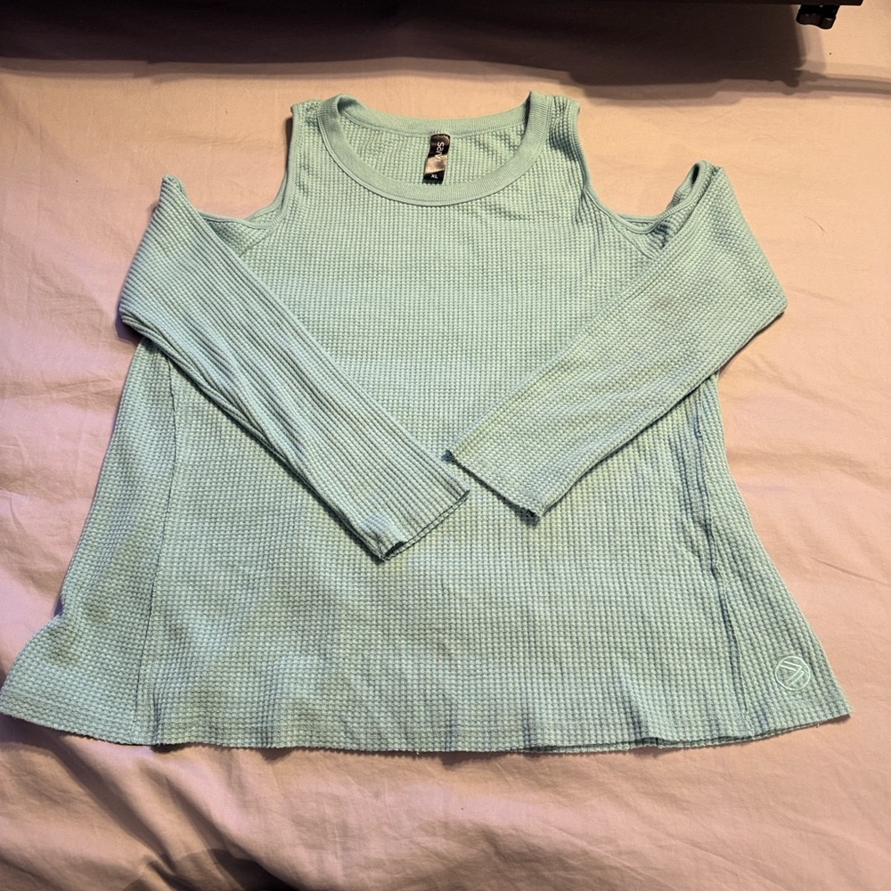 Mint Green Cold Shoulder Knit Top